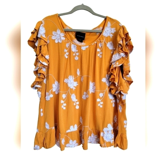 LIV Los Angeles 2X Embroidered Ruffles Short Sleeve Boho Blouse - Picture 1 of 6